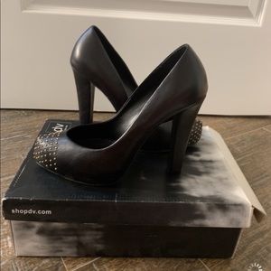 maren black vintage milled leather heels